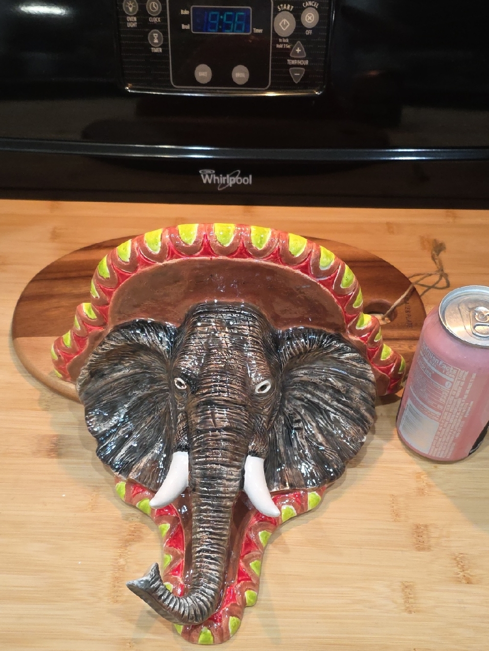 Handcrafted Elephant Wall Candle Holder - Brown with Red & Lime Accents